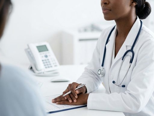 Vrouw in gesprek met arts over cosmetische behandeling in een kliniek